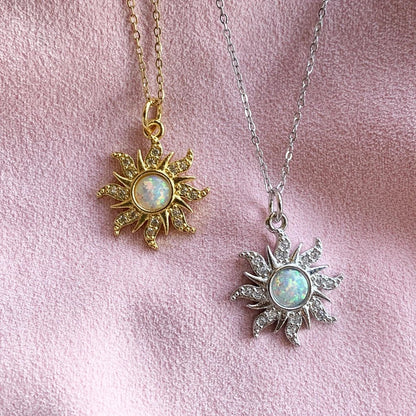 Gold-Plated Sun Necklace With Opal Pendant- Princess Like Necklace Perfect for Wedding or Party Look