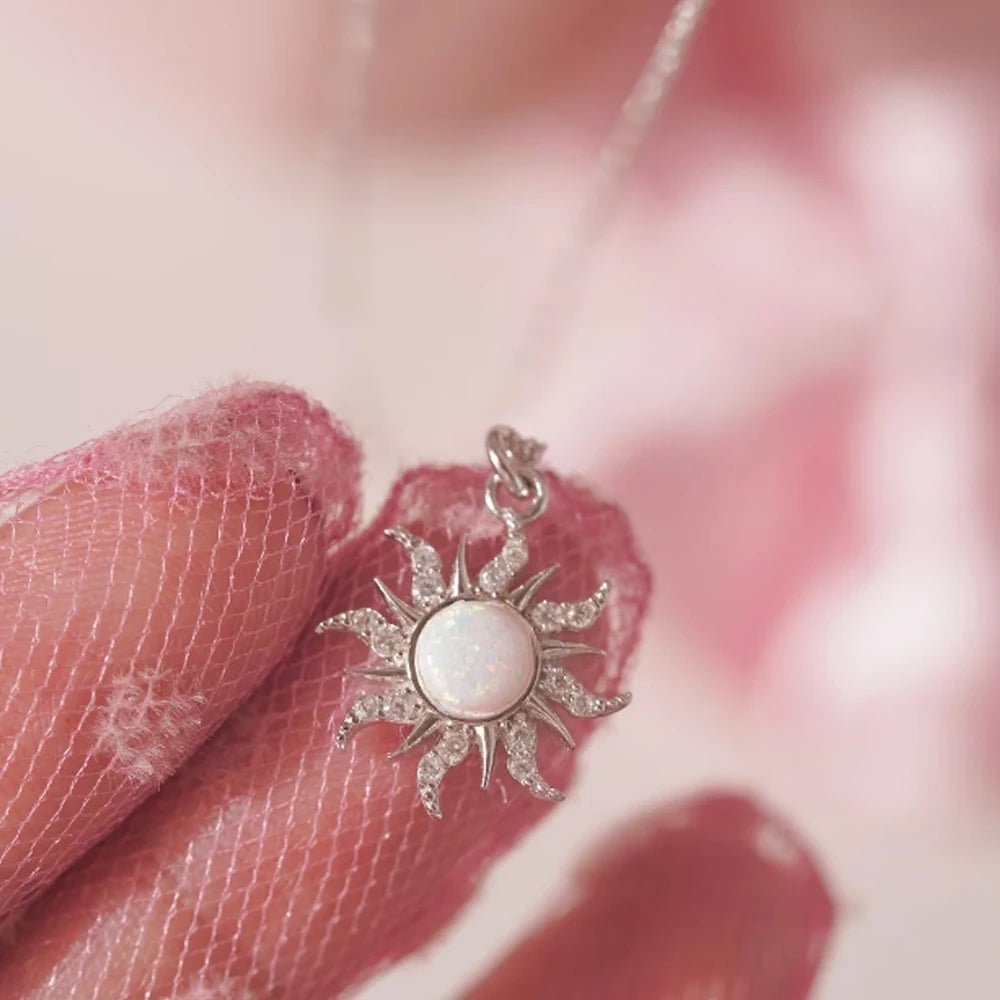 Gold-Plated Sun Necklace With Opal Pendant- Princess Like Necklace Perfect for Wedding or Party Look