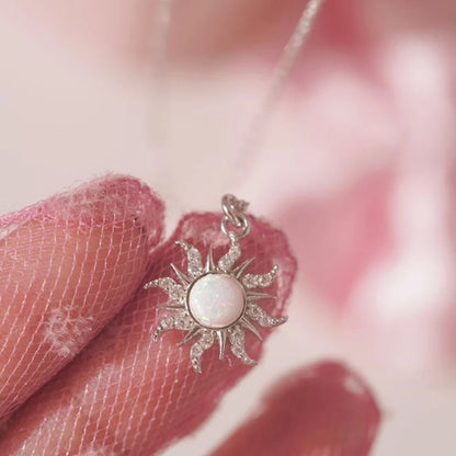 Gold-Plated Sun Necklace With Opal Pendant- Princess Like Necklace Perfect for Wedding or Party Look