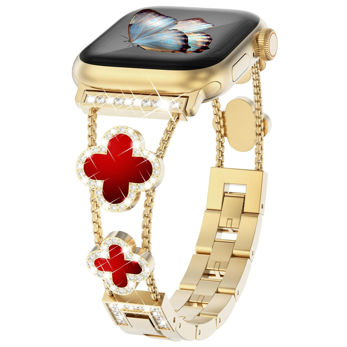 Four-Leaf Clover Bling Diamond Watch Band – Luxe Metal Bracelet for Ultra, Series 10, 9 & SE
