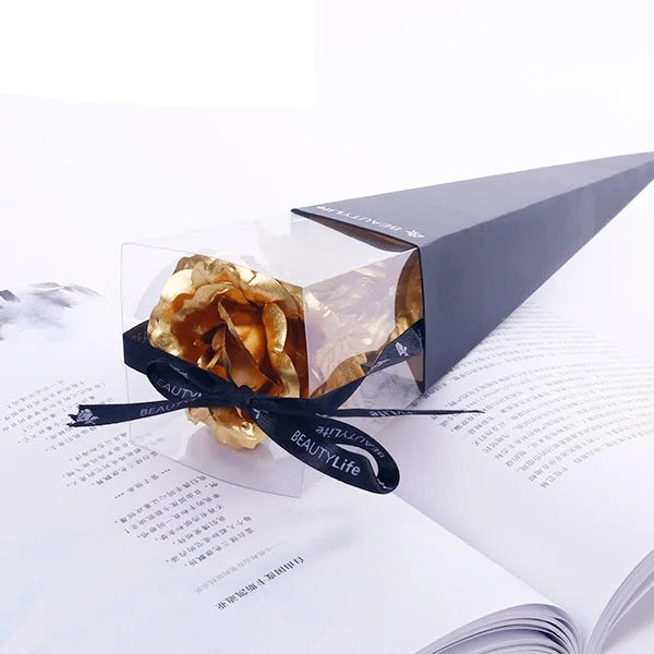 Gold Foil Eternal Rose in Gift Box – 24K  Gold Long-Lasting Romantic Artificial Flower for Weddings, Anniversaries, and Valentine’s Day Love