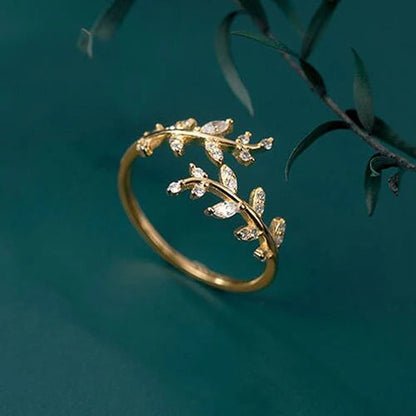 Adjustable Sterling Silver Branch Leaf Ring – Zircon Accents, Minimalist Chic Fine Jewelry for Fashion-Forward Women