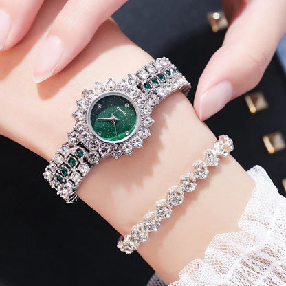 Multicolor Temperament Women's Fashion Crystal Watch Set – Elegant Rhinestone Alloy Wristwatch for Women