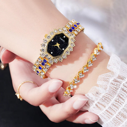 Multicolor Temperament Women's Fashion Crystal Watch Set – Elegant Rhinestone Alloy Wristwatch for Women