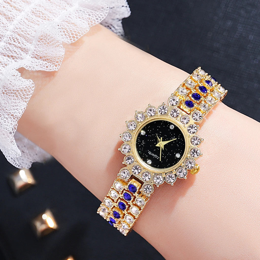Multicolor Temperament Women's Fashion Crystal Watch Set – Elegant Rhinestone Alloy Wristwatch for Women