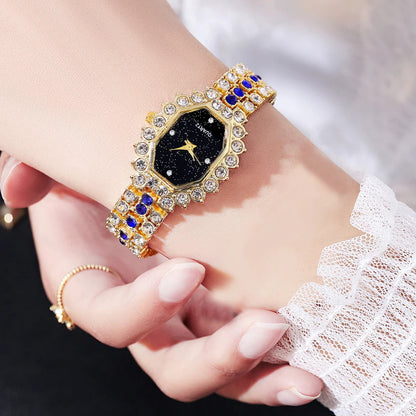 Multicolor Temperament Women's Fashion Crystal Watch Set – Elegant Rhinestone Alloy Wristwatch for Women