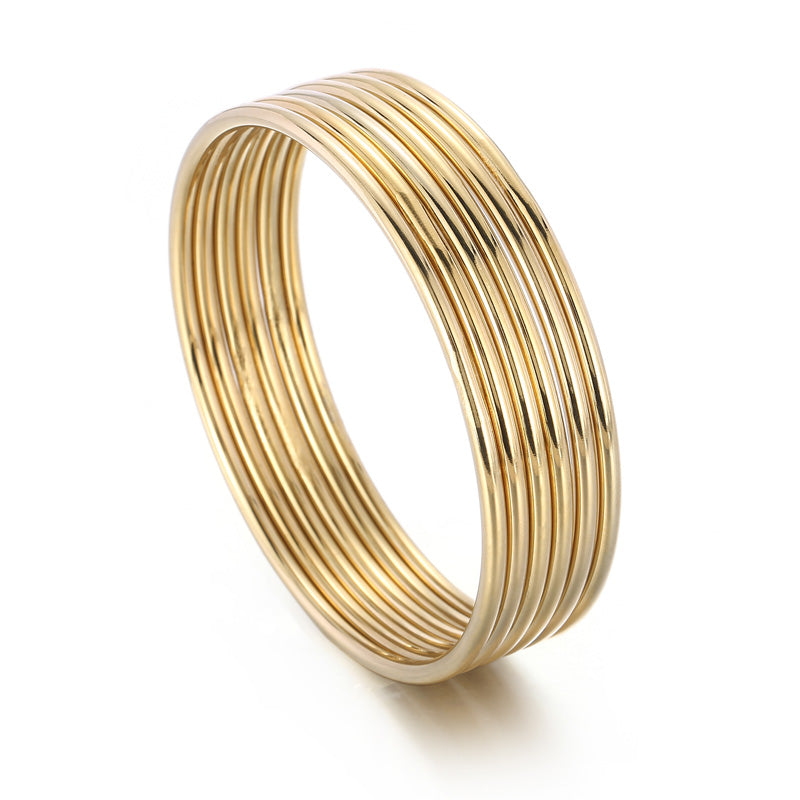 Stainless Steel Bangles for Women - 7pcs Multi-Color French Light Luxury Jewelry Set for Wedding, Gifts or Everyday Elegance
