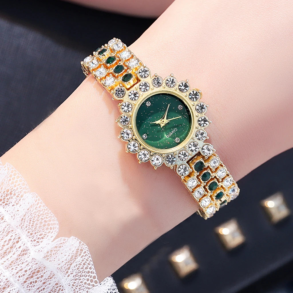 Multicolor Temperament Women's Fashion Crystal Watch Set – Elegant Rhinestone Alloy Wristwatch for Women