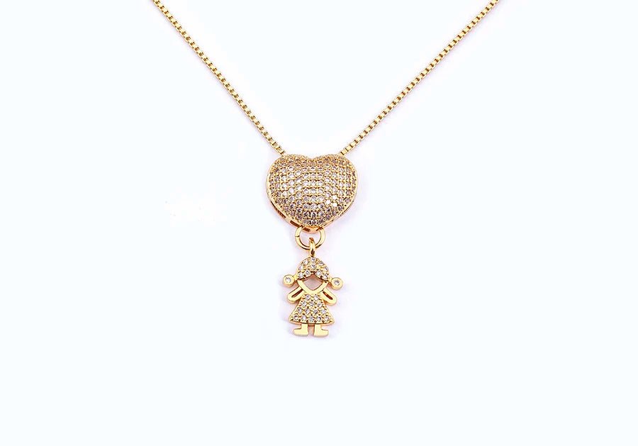 Golden Son & Daughter Heart Pendant Necklace – Sparkling Cubic Zirconia Family Charm for Mothers, Featuring Boy and Girl Design, the Perfect Gift of Love