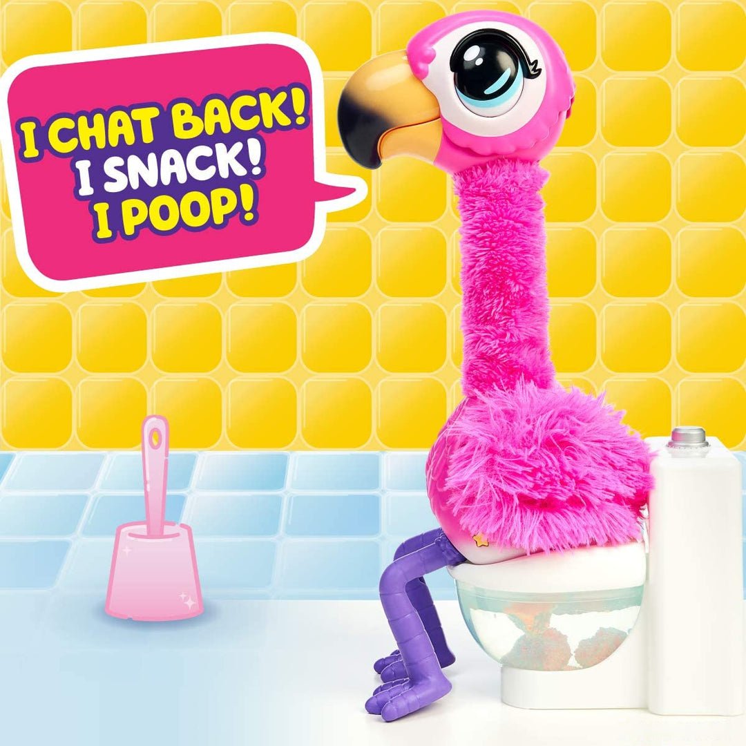 Gotta Go Flamingo Magic Feed Toy — Talking Plush Flamingo That Repeats You, Sings and Sits on Its Own Toilet
