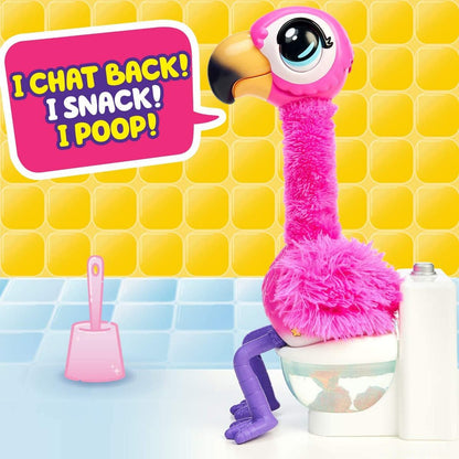 Gotta Go Flamingo Magic Feed Toy — Talking Plush Flamingo That Repeats You, Sings and Sits on Its Own Toilet