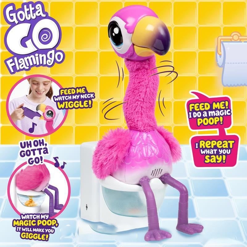 Gotta Go Flamingo Magic Feed Toy — Talking Plush Flamingo That Repeats You, Sings and Sits on Its Own Toilet