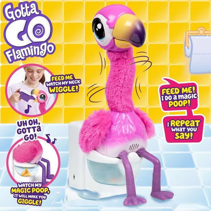 Gotta Go Flamingo Magic Feed Toy — Talking Plush Flamingo That Repeats You, Sings and Sits on Its Own Toilet