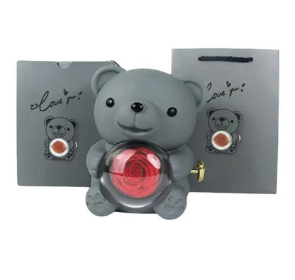Eternal Rose Teddy Bear Necklace –  Personalized Engraved Name with Rotating Rose Jewelry Box for Her