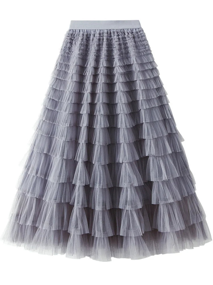 Layered High Waist Ruffles Pink Tulle Skirt – Vintage-Inspired Maxi Skirt for Romantic, Feminine Outfits Anytime