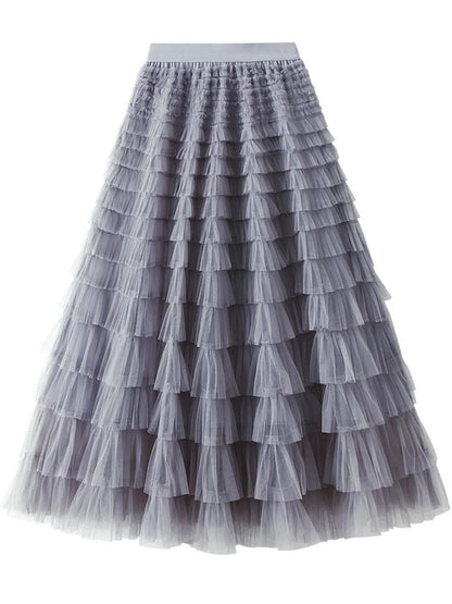 Layered High Waist Ruffles Pink Tulle Skirt – Vintage-Inspired Maxi Skirt for Romantic, Feminine Outfits Anytime