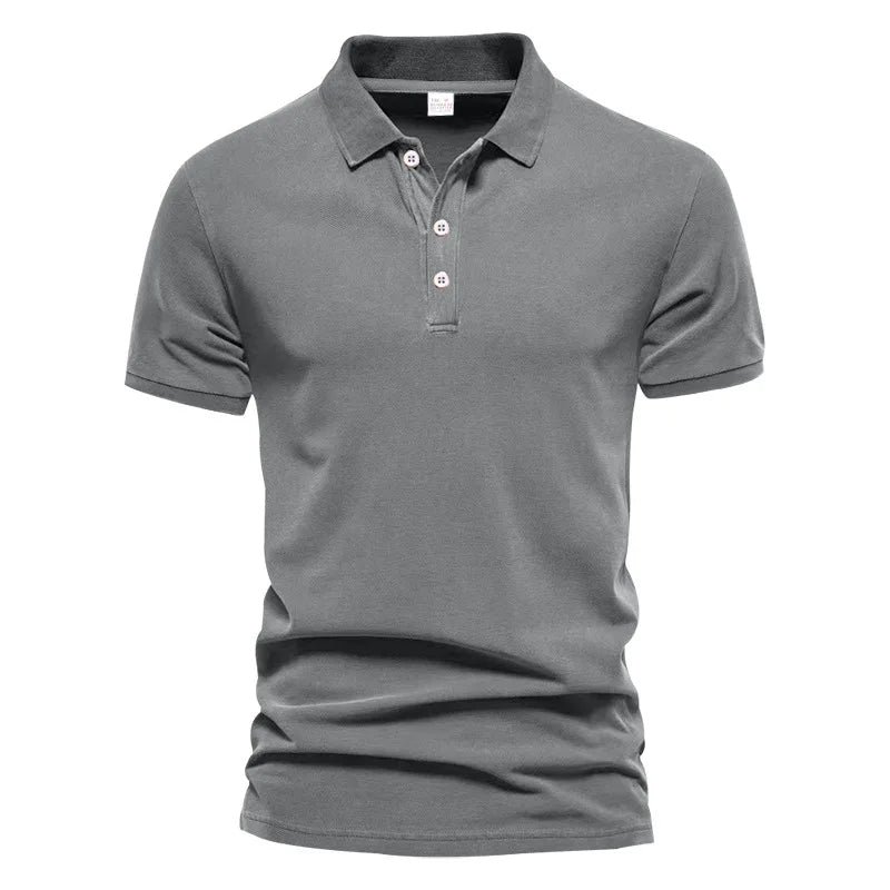Solid Color Short-Sleeved Top Men's Polo Shirt –  Button Lapel Top for Summer Sports and Leisure