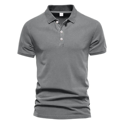 Solid Color Short-Sleeved Top Men's Polo Shirt –  Button Lapel Top for Summer Sports and Leisure