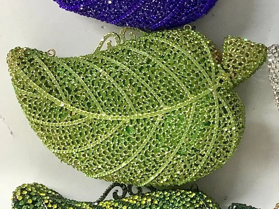 Crystal Tree Leaf Clutch – Women’s Gold, Orange, Green & Blue Diamond Evening Bags for Weddings, Parties & Luxury Fashion
