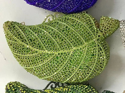 Crystal Tree Leaf Clutch – Women’s Gold, Orange, Green & Blue Diamond Evening Bags for Weddings, Parties & Luxury Fashion