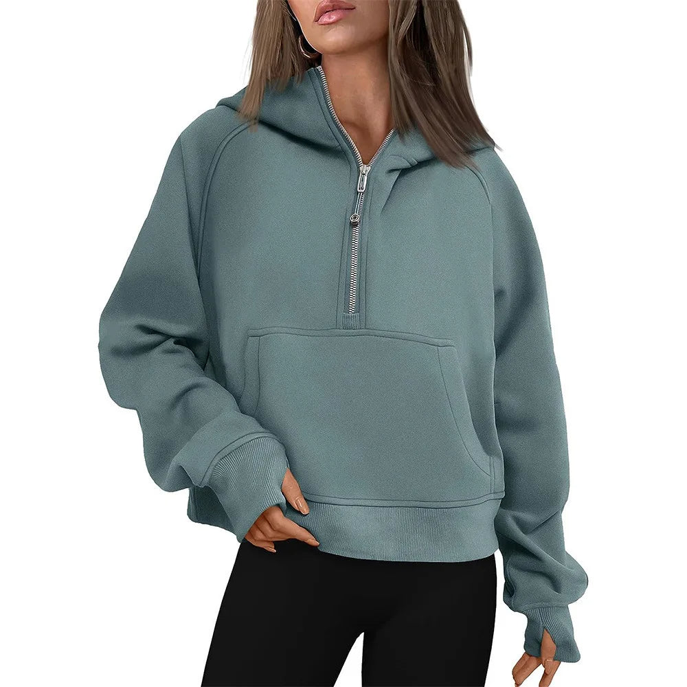 Half-Zip Fleece Hoodie Sweatshirt – Stylish Fall/Winter Pullover for Women’s Cozy Outfits and Streetwear Layers