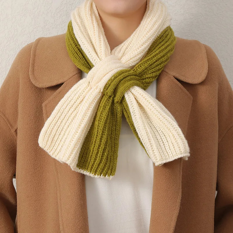 Korean Knitted Cross Patchwork Scarf – Cozy & Stylish Winter Warmth for Women