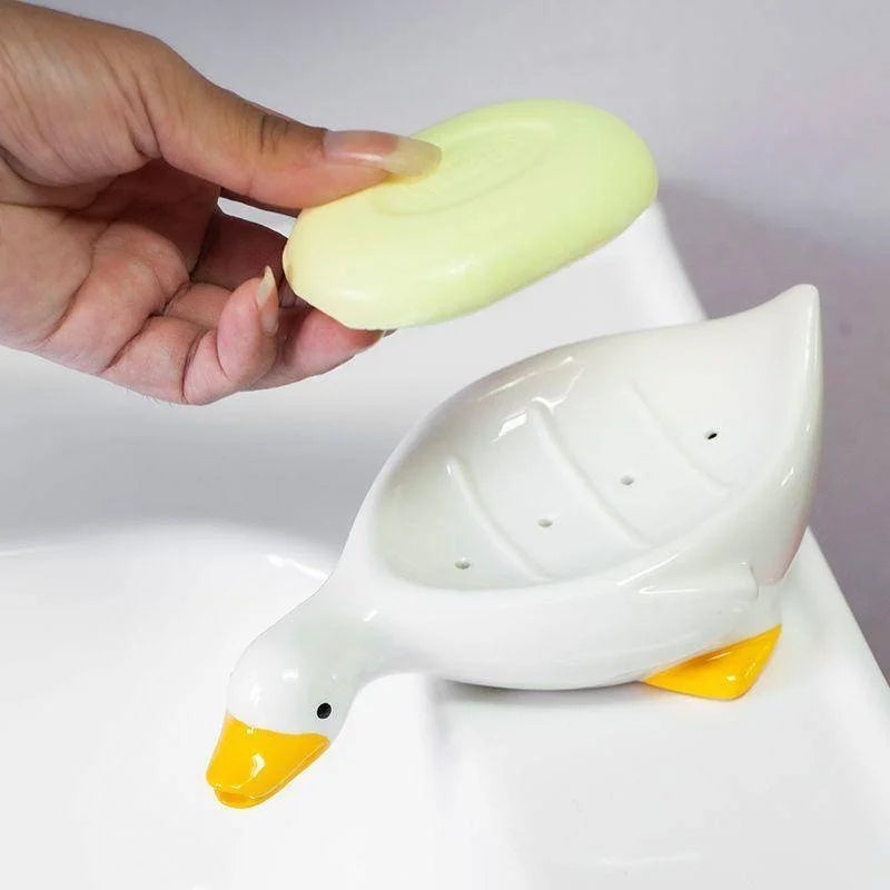 Duck Soap Dish – Self - Draining Ceramic Holder for Bathroom & Kitchen