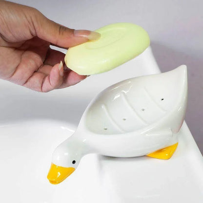 Duck Soap Dish – Self - Draining Ceramic Holder for Bathroom & Kitchen
