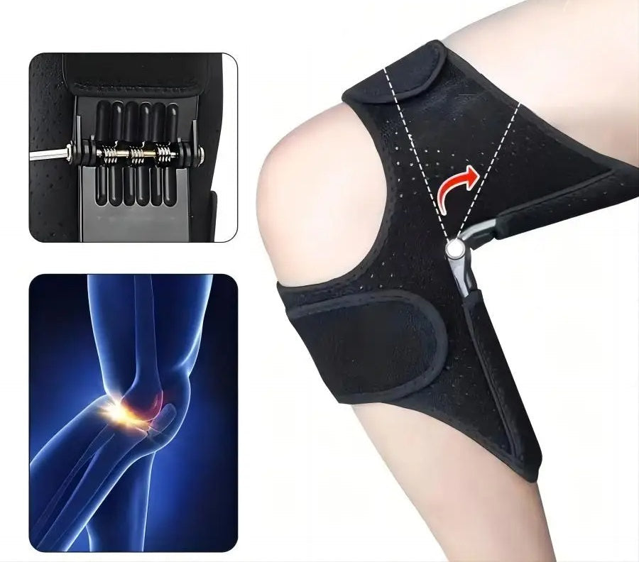 Knee Brace with Rebound Springs – Adjustable Sports Stabilizer Pads for Running with Hook and Loop Closure