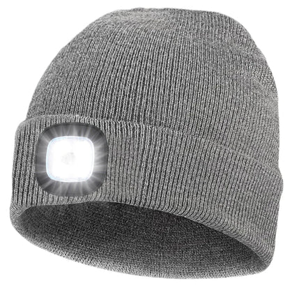 LED Beanie Knitted Hat – Warm Winter Knit Cap with Hands-Free Headlamp