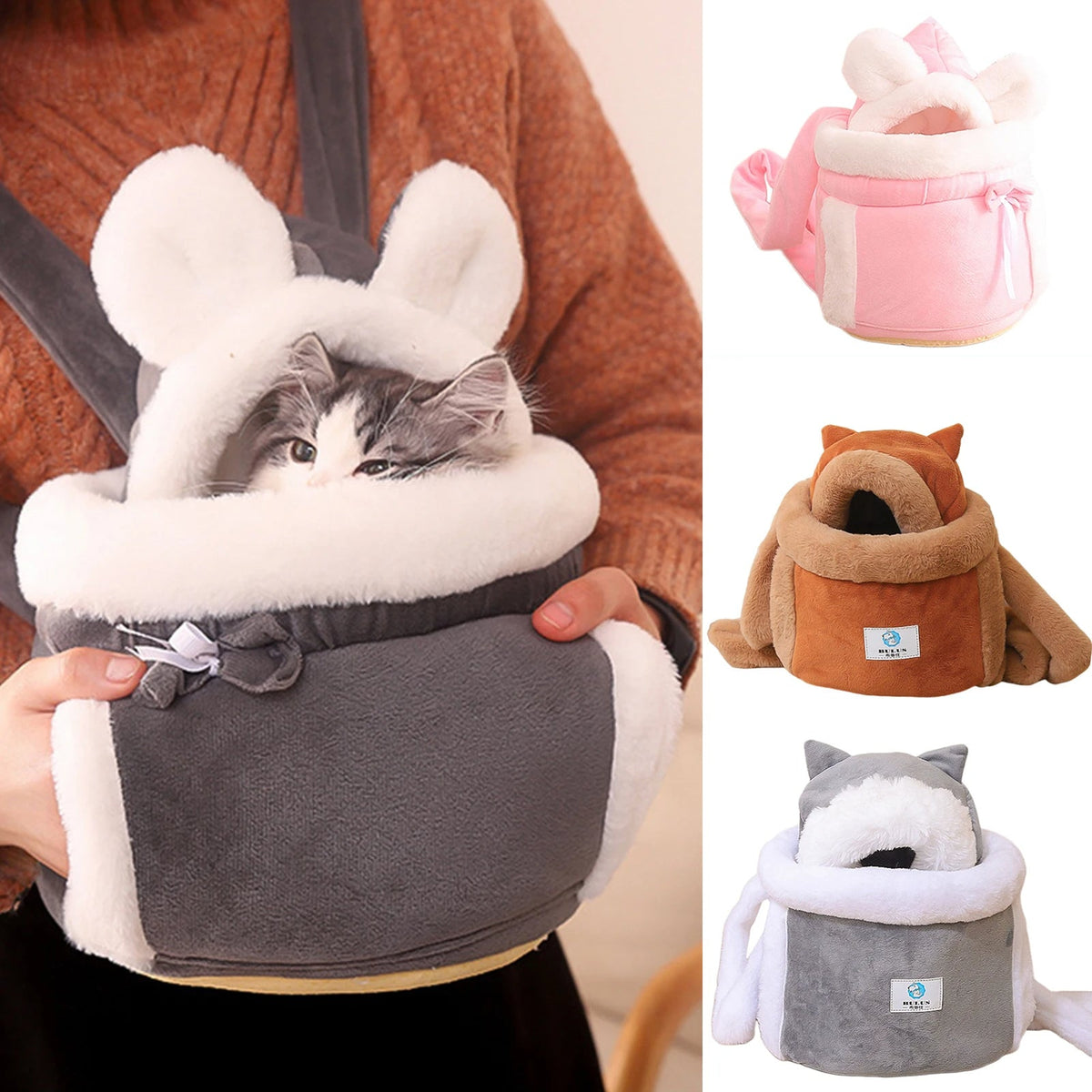 Winter Plush Cat Backpack Carrier – Soft Pet Cage Bag for Indoor/Outdoor Use with Comfortable Padded Straps & Travel Convenience