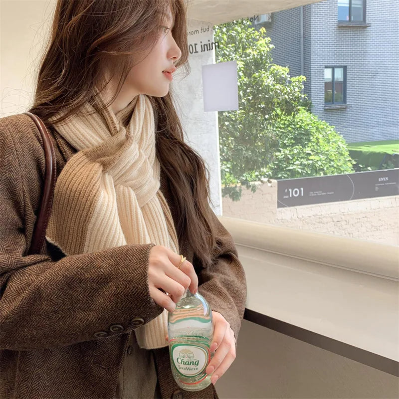 Korean Knitted Cross Patchwork Scarf – Cozy & Stylish Winter Warmth for Women