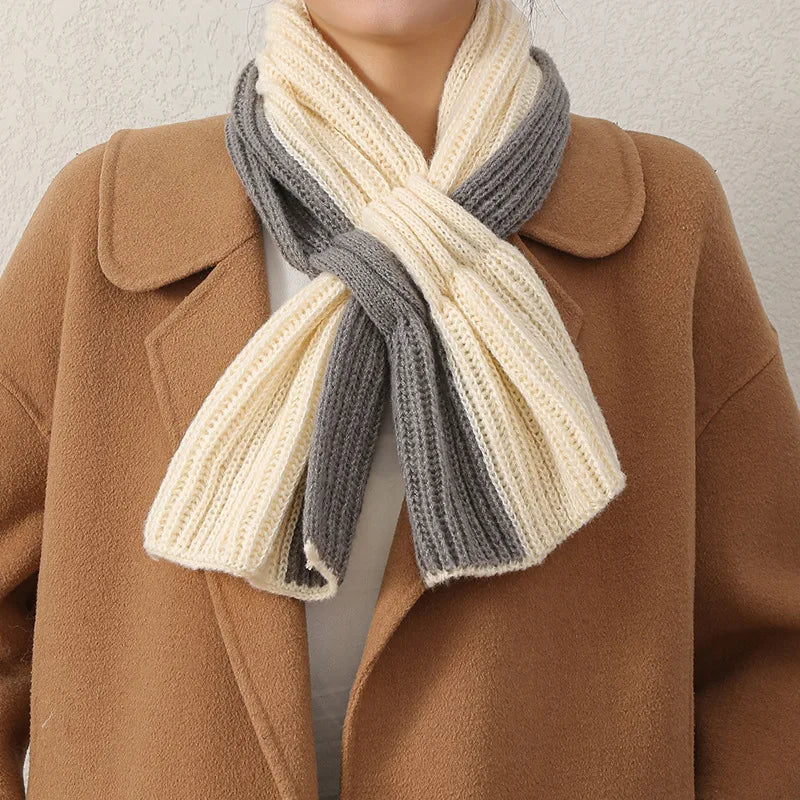 Korean Knitted Cross Patchwork Scarf – Cozy & Stylish Winter Warmth for Women