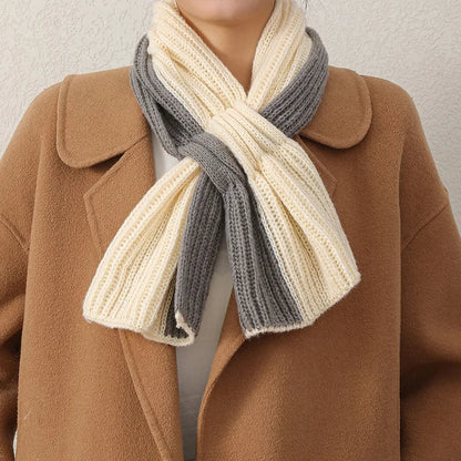 Korean Knitted Cross Patchwork Scarf – Cozy & Stylish Winter Warmth for Women