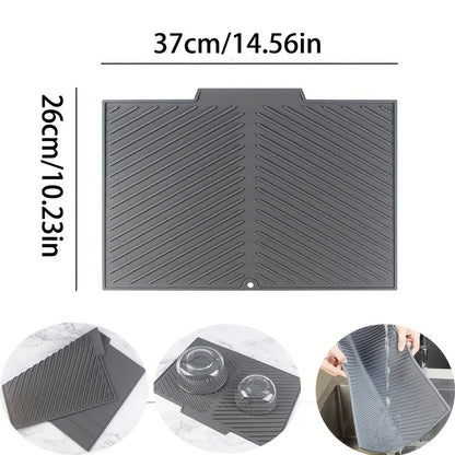 Kitchen Dish Drying Silicone Mat – Raised Stripe Design with Drainage Outlet, Non-Slip Countertop Sink Pad, Heat-Resistant Tableware Drying and Insulating Mat for Kitchens