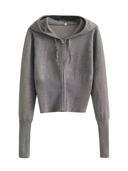 Trendy Knit Tracksuit – Cropped Hoodie & Trousers Set for Chic Comfort & Style