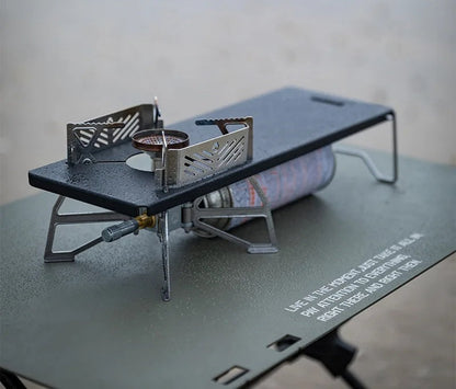 Portable Black Camping Kitchen Set – Foldable Table with Stove Rack and Accessories for Outdoor Cooking, BBQ, and Travel Setup