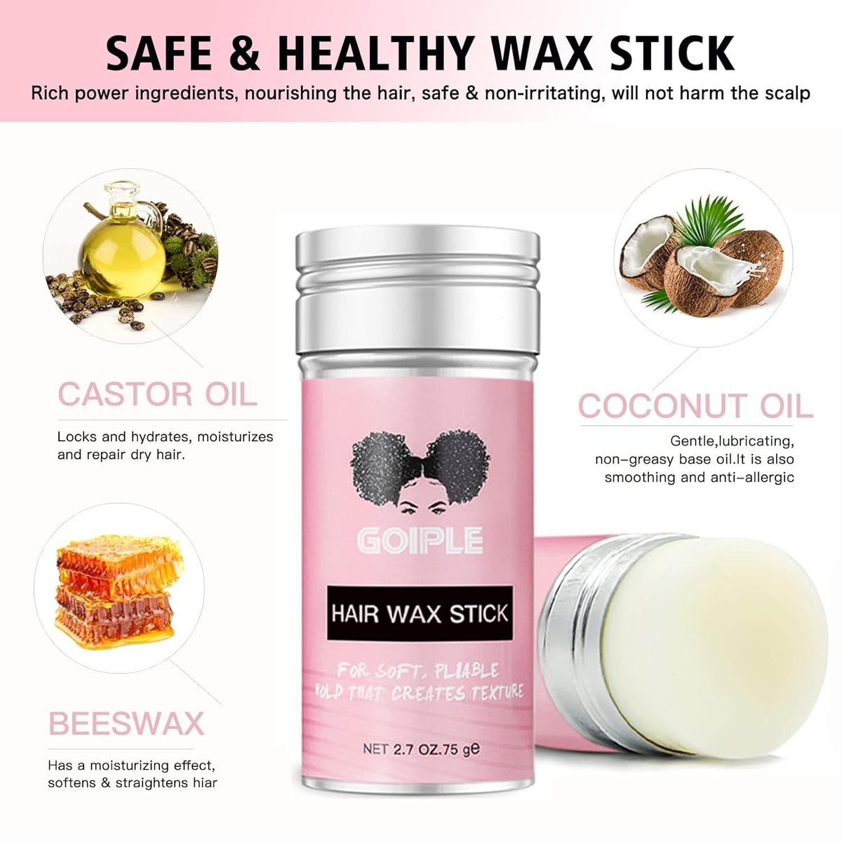 Hair Wax Stick - Smoothing & Slick Stick for Wigs, Styling Wax for Hair Fly Away & Edge Frizz Hair