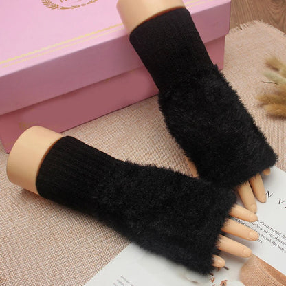 Half Finger Plush Gloves – Stylish Winter Warmth for Men & Women with Fingerless Flexibility