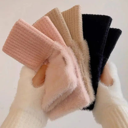 Half Finger Plush Gloves – Stylish Winter Warmth for Men & Women with Fingerless Flexibility