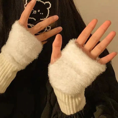 Half Finger Plush Gloves – Stylish Winter Warmth for Men & Women with Fingerless Flexibility