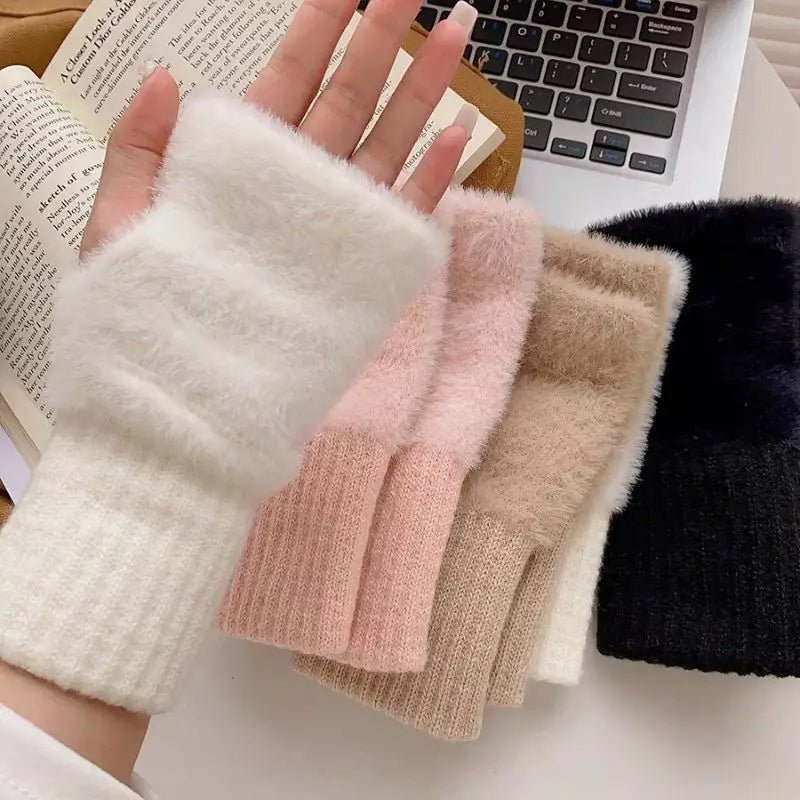 Half Finger Plush Gloves – Stylish Winter Warmth for Men & Women with Fingerless Flexibility