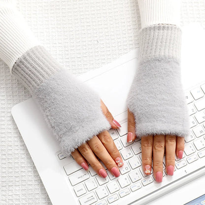Half Finger Plush Gloves – Stylish Winter Warmth for Men & Women with Fingerless Flexibility