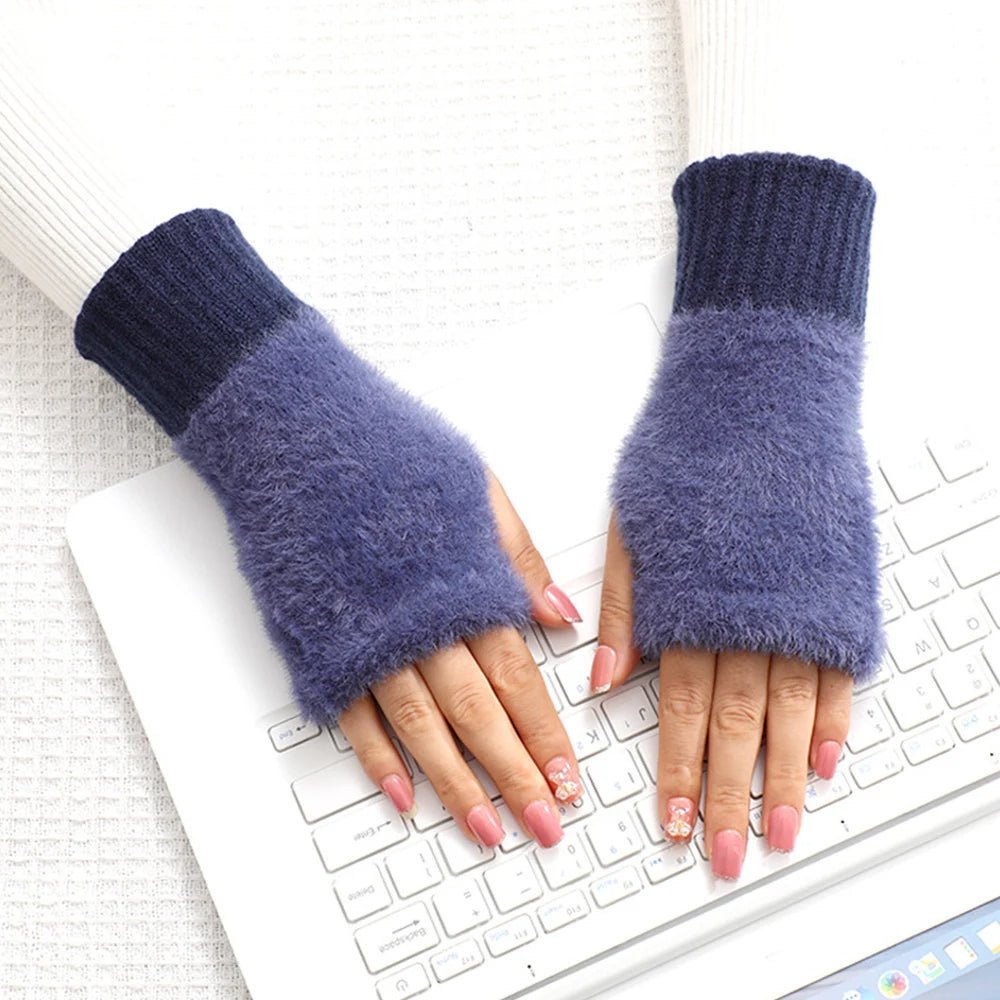 Half Finger Plush Gloves – Stylish Winter Warmth for Men & Women with Fingerless Flexibility
