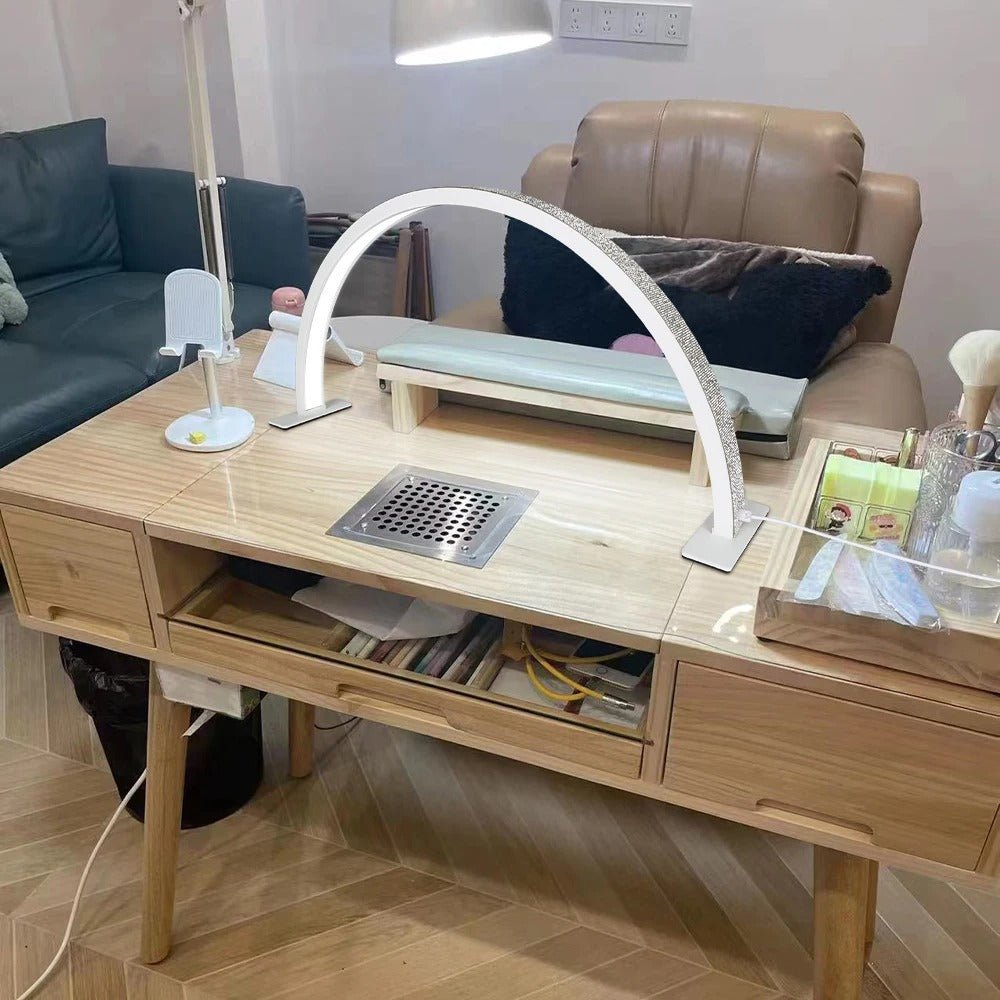 Half Moon Nail Desk Lamp – 28 in LED Arc Work Light for Nails, Lashes, Brows & Tattoo, 3000K–6000K Dimmable