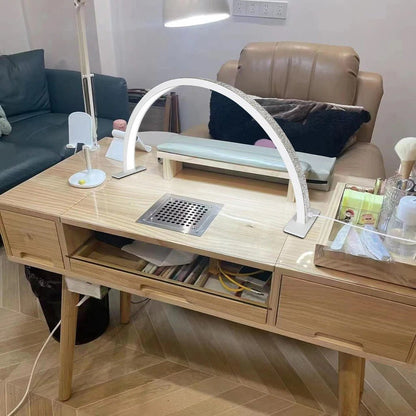 Half Moon Nail Desk Lamp – 28 in LED Arc Work Light for Nails, Lashes, Brows & Tattoo, 3000K–6000K Dimmable