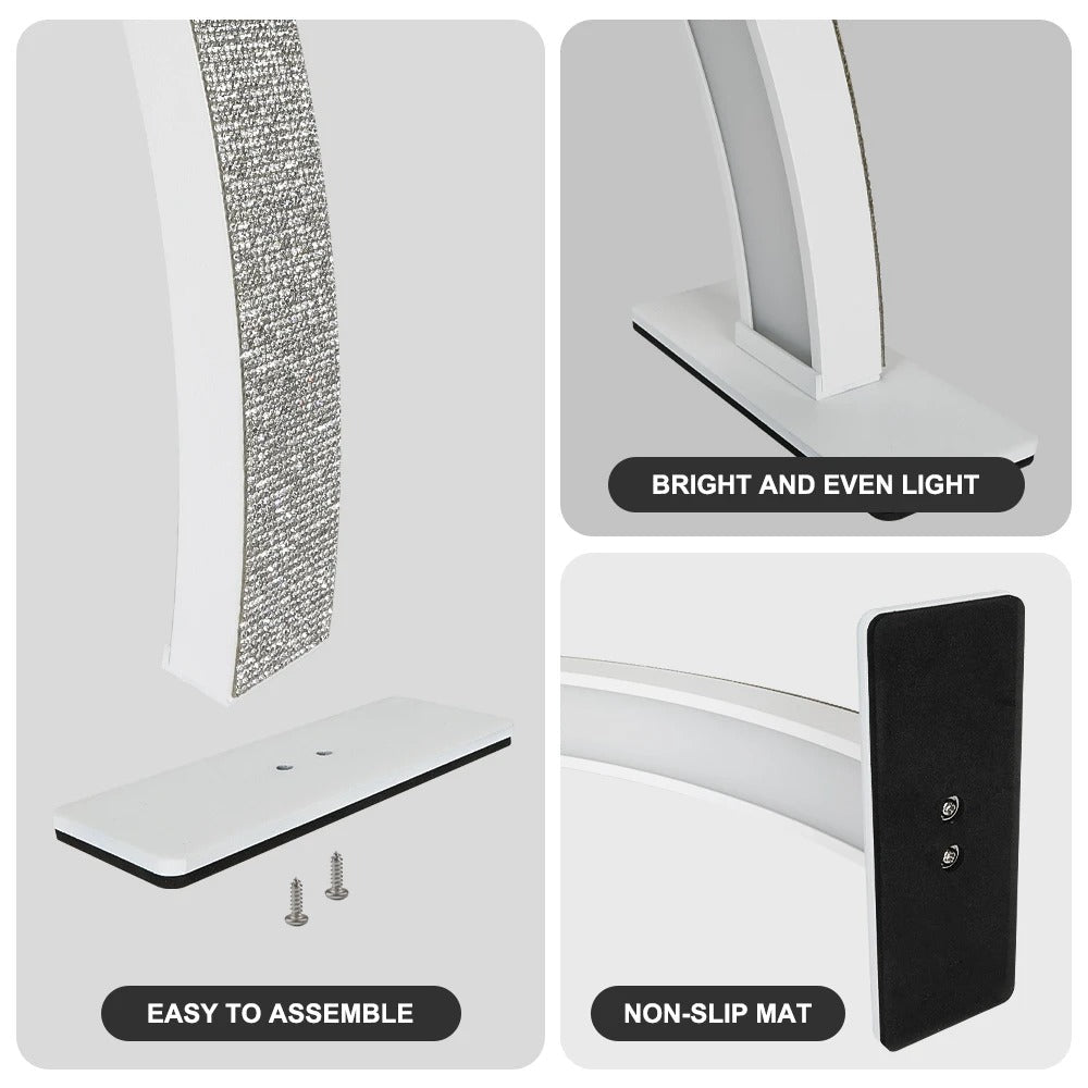 Half Moon Nail Desk Lamp – 28 in LED Arc Work Light for Nails, Lashes, Brows & Tattoo, 3000K–6000K Dimmable