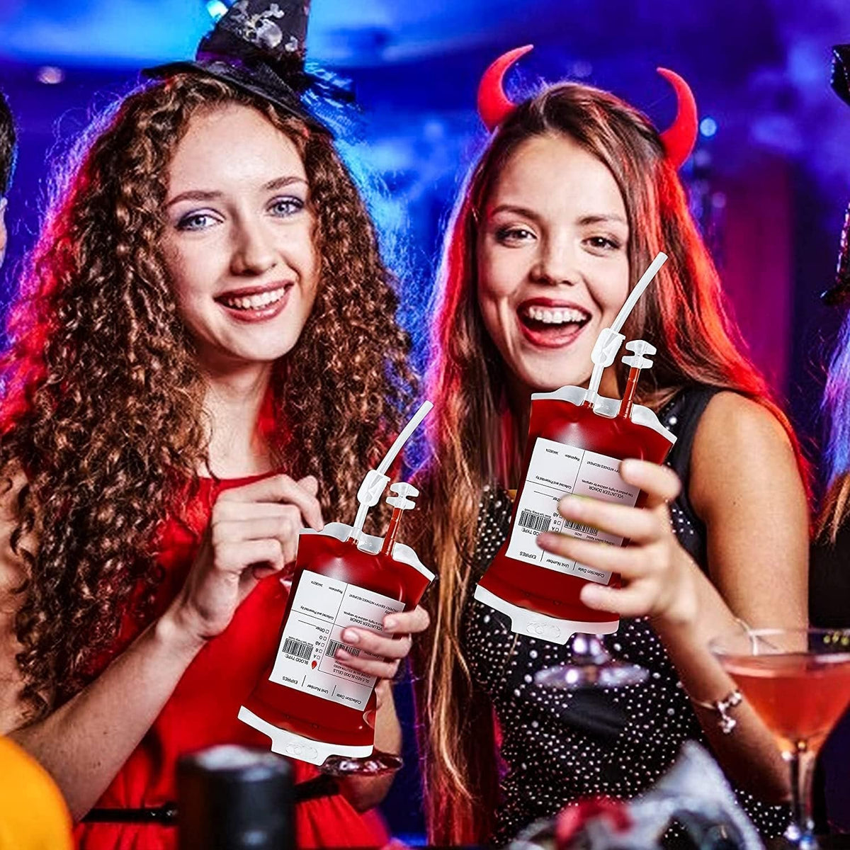 Halloween Blood Bag Drink Pack - Reusable Drink Cups Containers for Vampire Zombie Hospital Theme Party Supplies