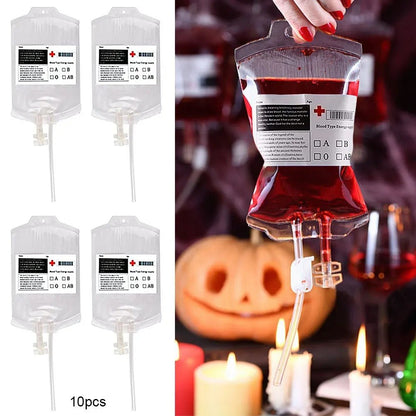 Halloween Blood Bag Drink Pack - Reusable Drink Cups Containers for Vampire Zombie Hospital Theme Party Supplies