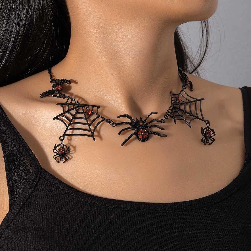 Halloween Creative Spider Necklace with Spider Pendant – Gothic Short Neck Chain Costume Jewelry for Women